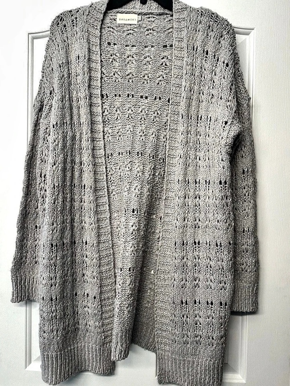 Dreamers Open Front Knit Cardigan Gray Small/Medium